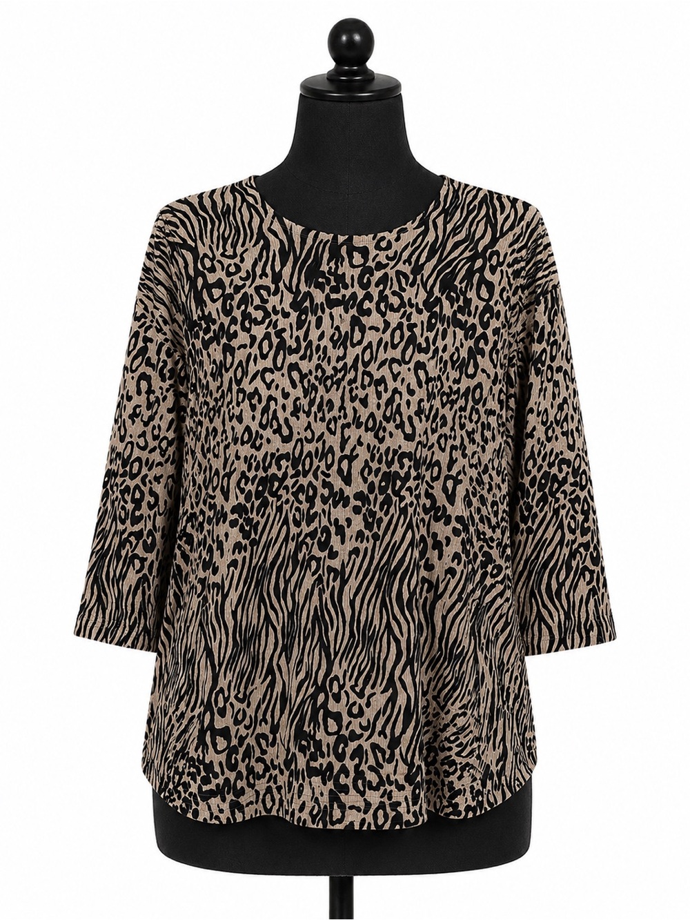 Mixed Animal Print Knit Top Medium 3/4 Sleeve Neutral Casual Blouse